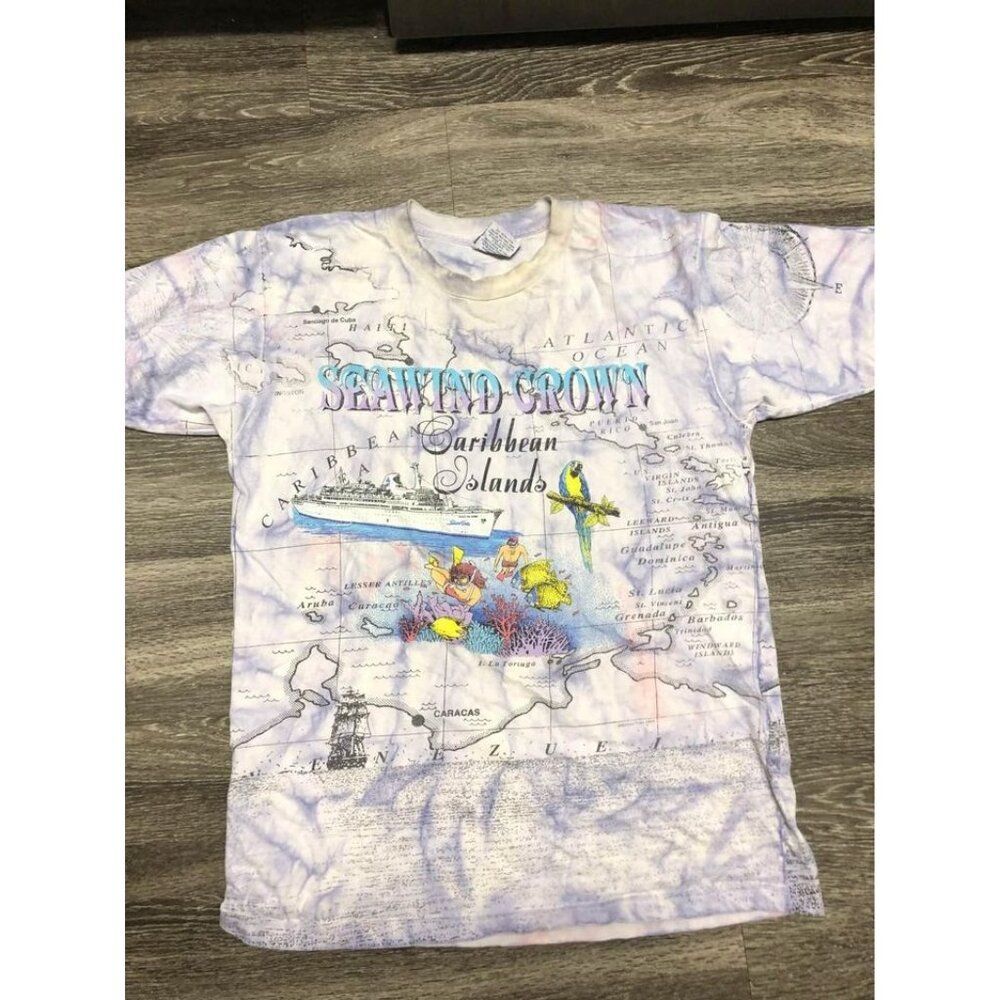 Vintage 1992 Caribbean Islands All Over Print Shirt Mens Large